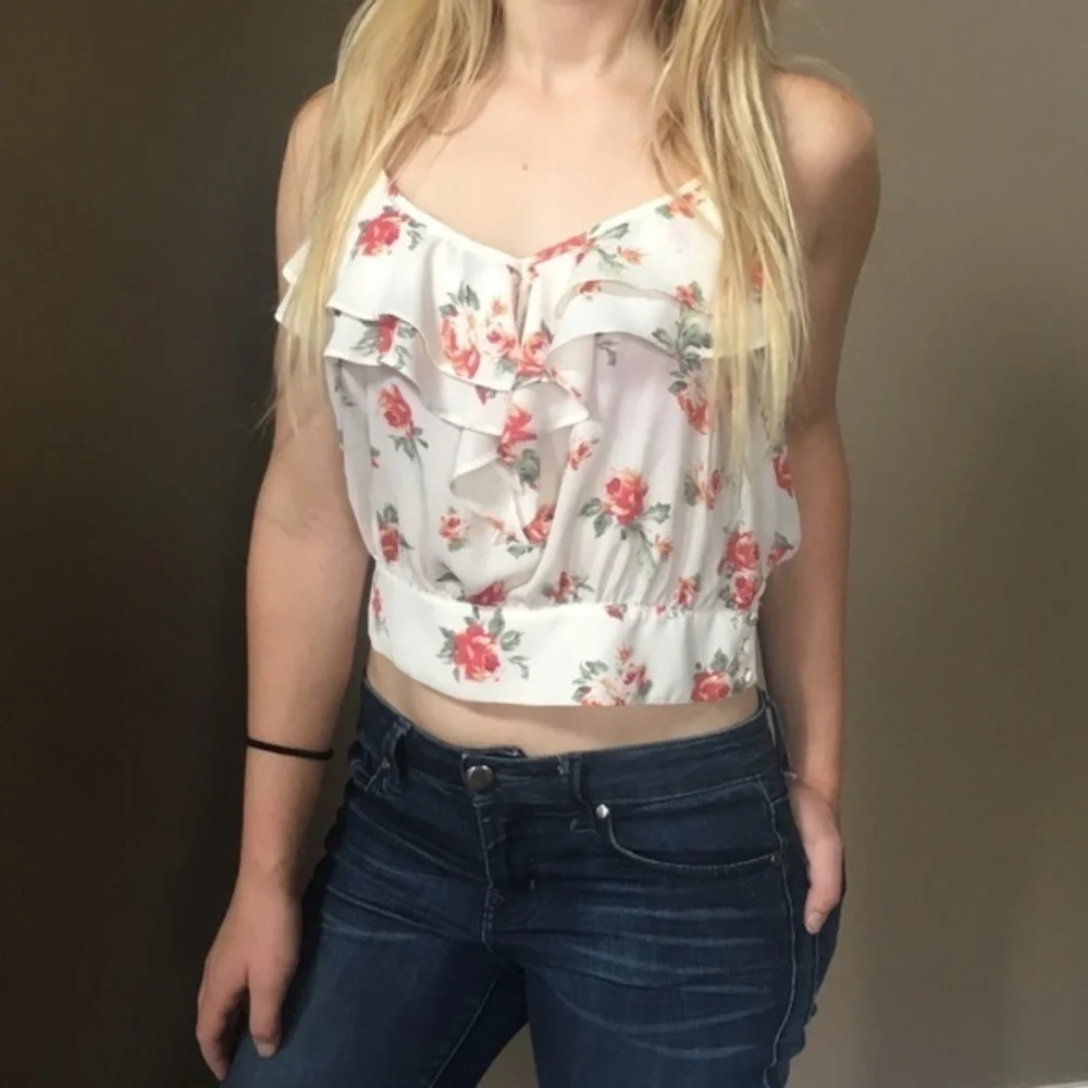 Floral Chiffon Ruffle Crop Top